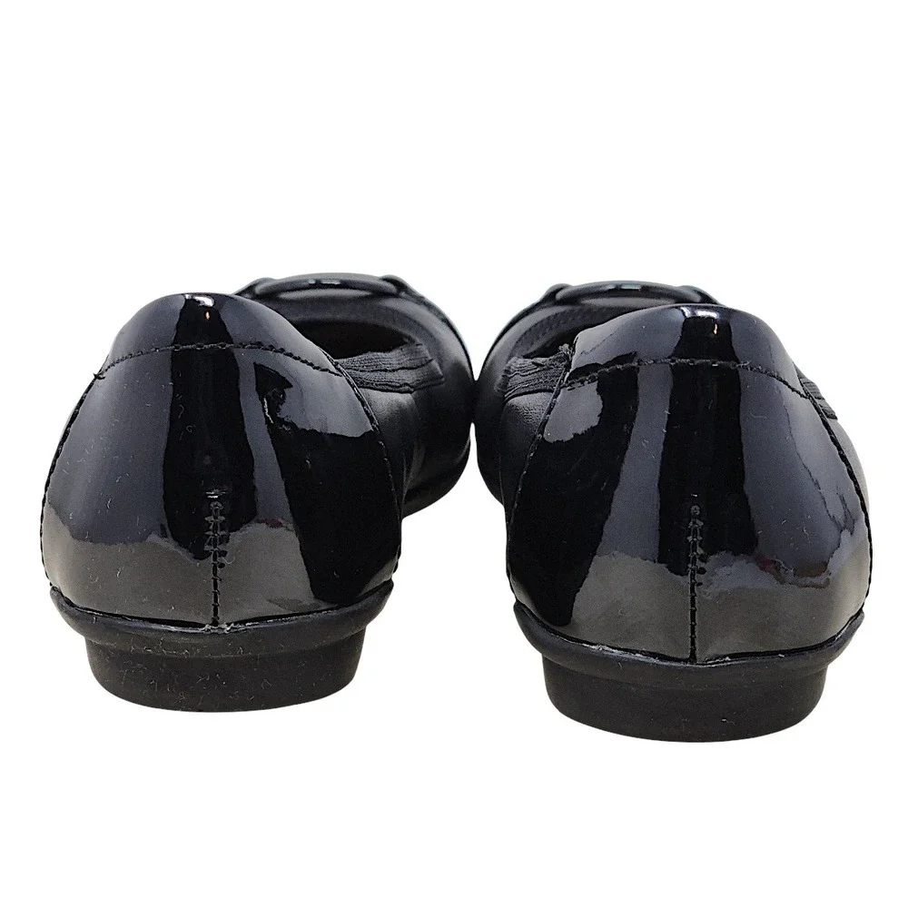 Clarks Ballet Flats 7.5 Women Gracelin Wind Black Leather Patent Cap Toe Ring